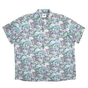 Yiume Hawaiian Aloha Shirt Mens XXXXL Teal Purple Marine Botanical 100% Cotton